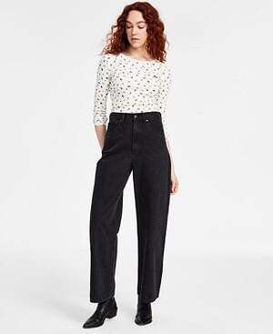 Levi's High Waisted Barrel Jeans Black Wide Leg Denim - Size 31x31